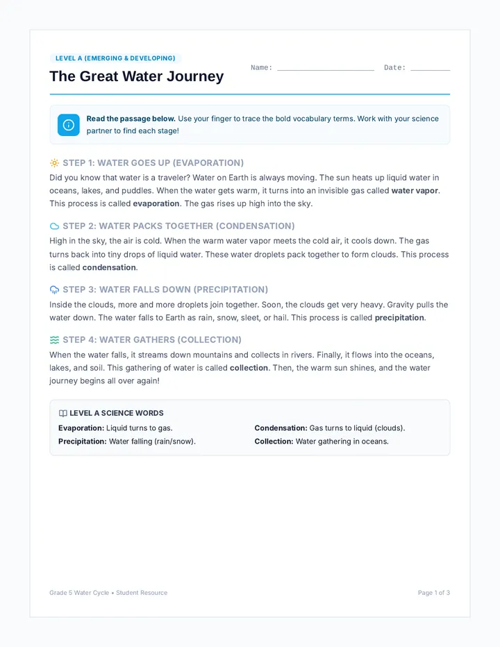 Cloud to Coast Reading Passages
