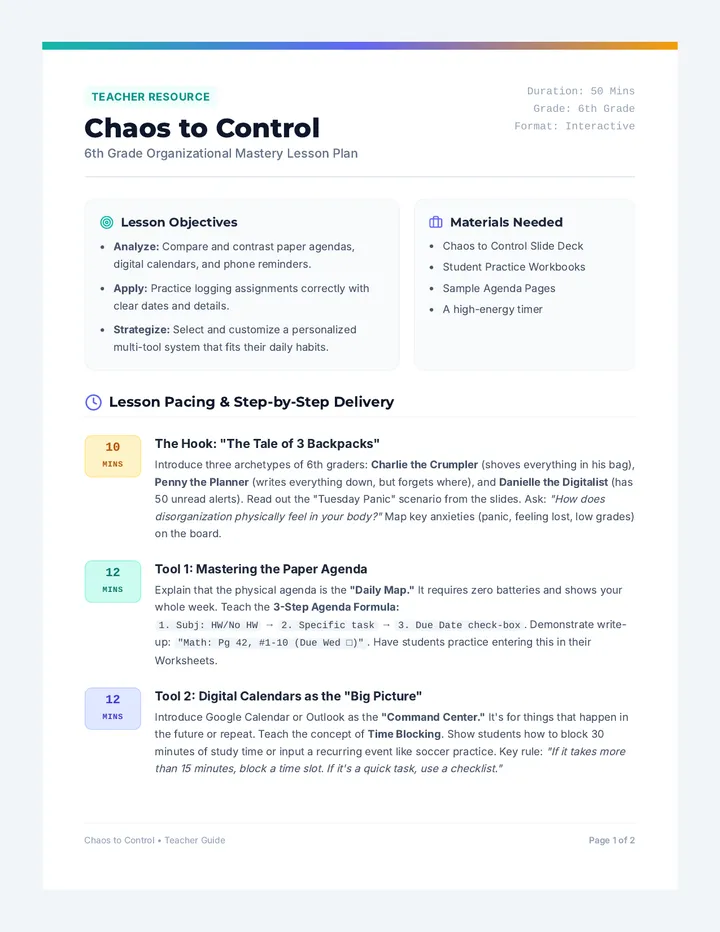 Chaos to Control Lesson Plan