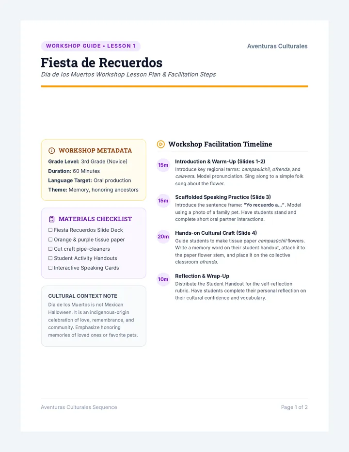 Fiesta Recuerdos Teacher Guide