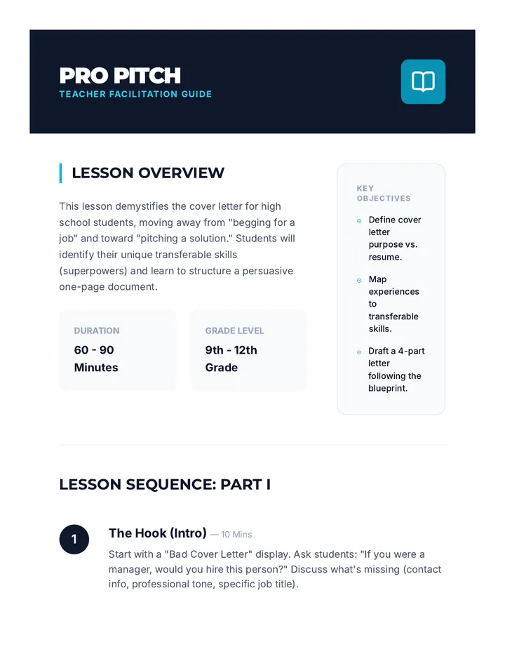 Pro Pitch Teacher Guide