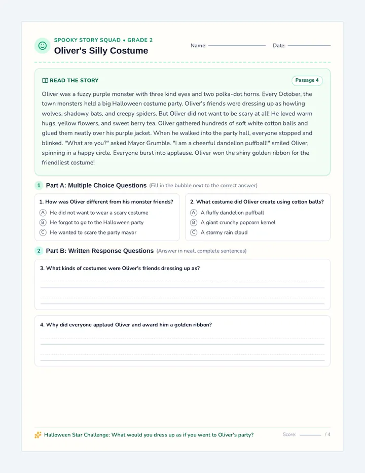 Oliver Monster Worksheet