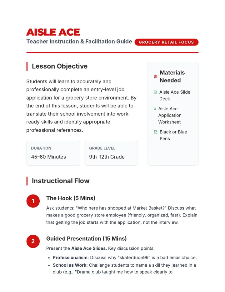 Aisle Ace Teacher Guide