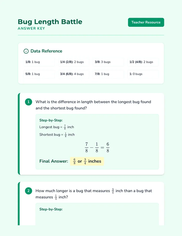 Bug Length Battle Answer Key