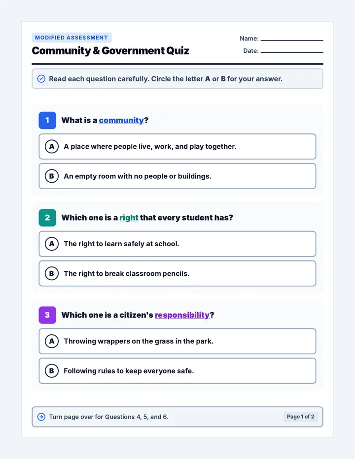 Community Government Modified Quiz