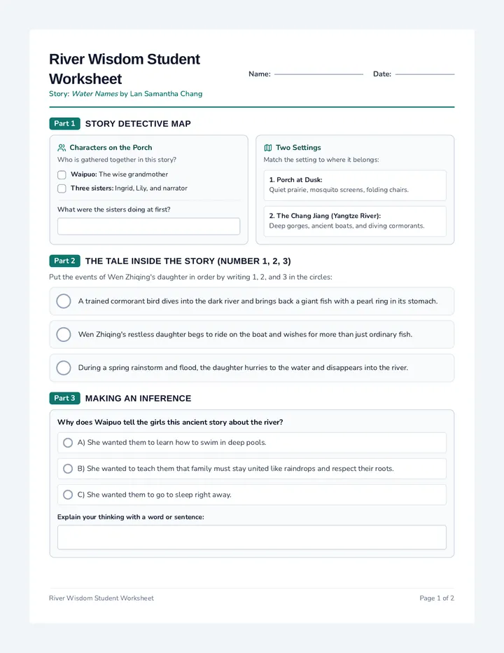 River Wisdom Student Worksheet