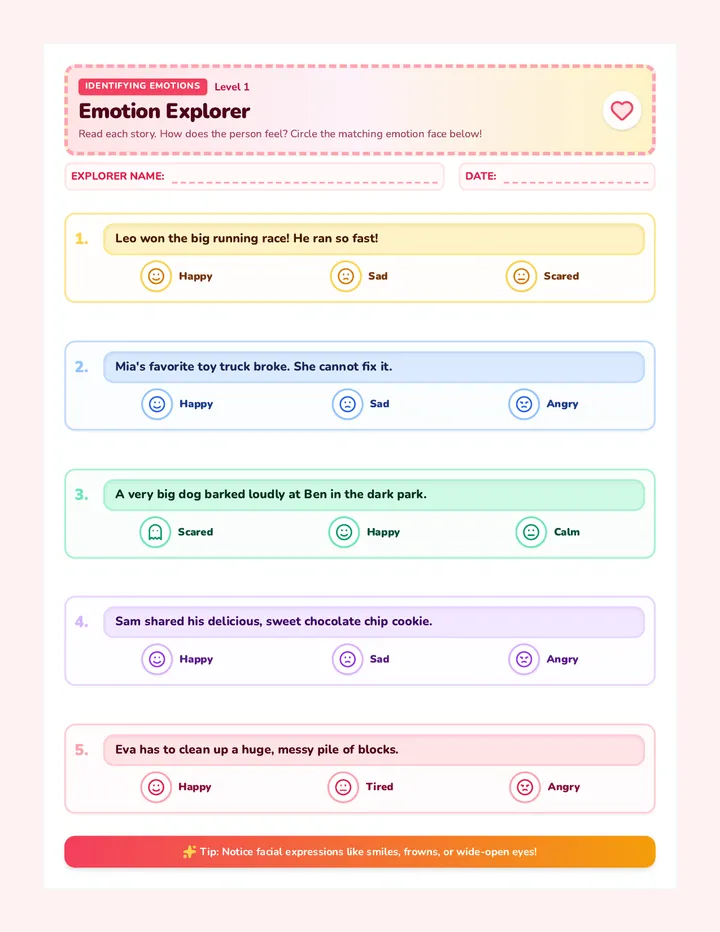 Emotion Explorer Worksheet