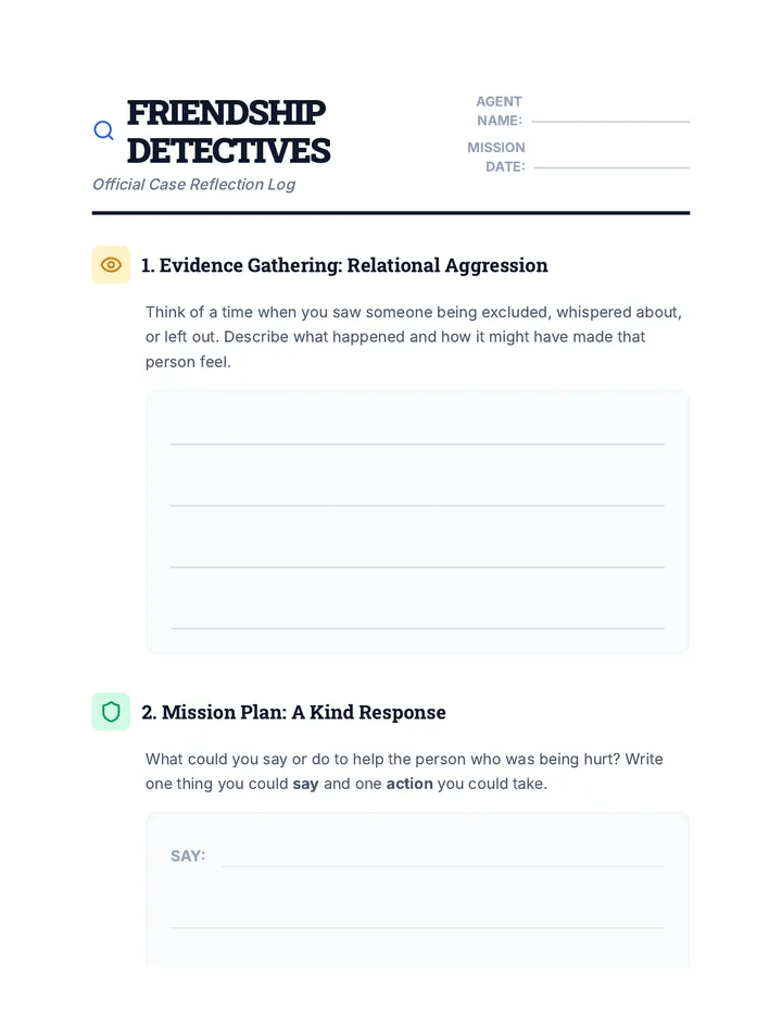 Friendship Detectives Reflection Worksheet