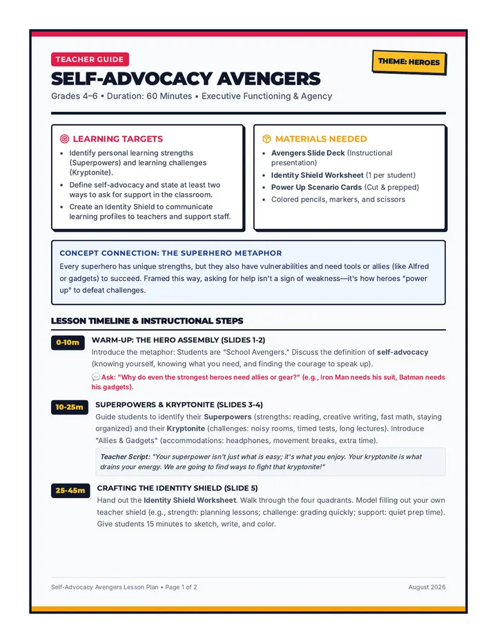 Avengers Lesson Plan