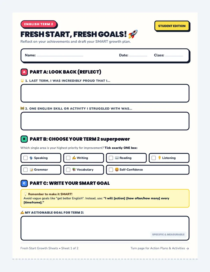 Fresh Starts Worksheet