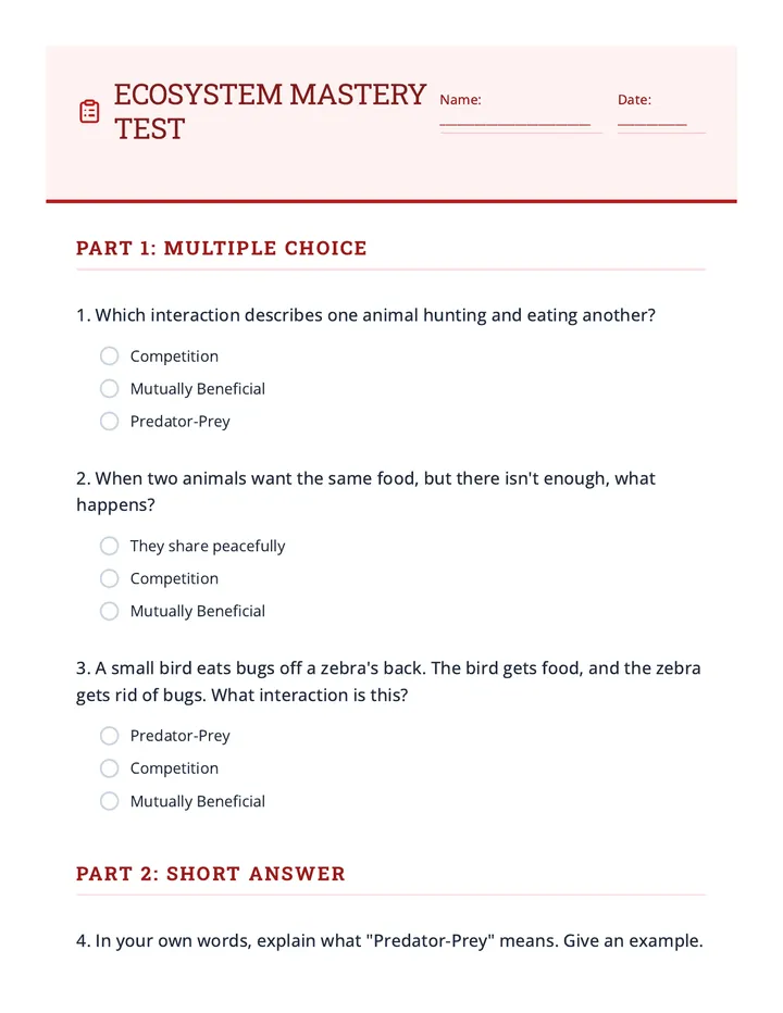 Ecosystem Mastery Test Assessment