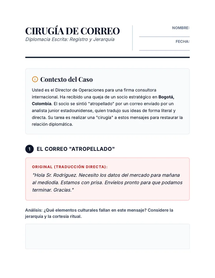 Cirugía de Correo Worksheet