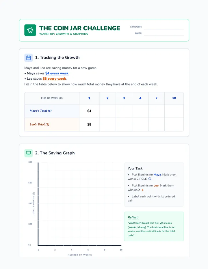Coin Jar Warmup Worksheet
