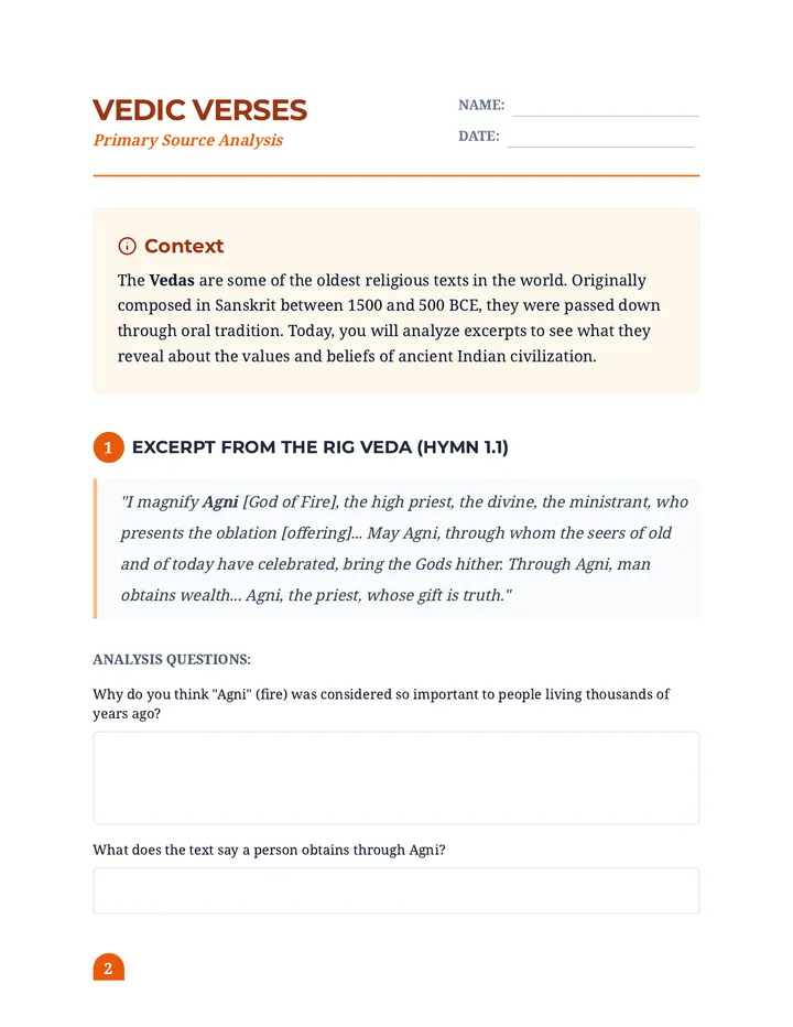 Vedic Verses Worksheet