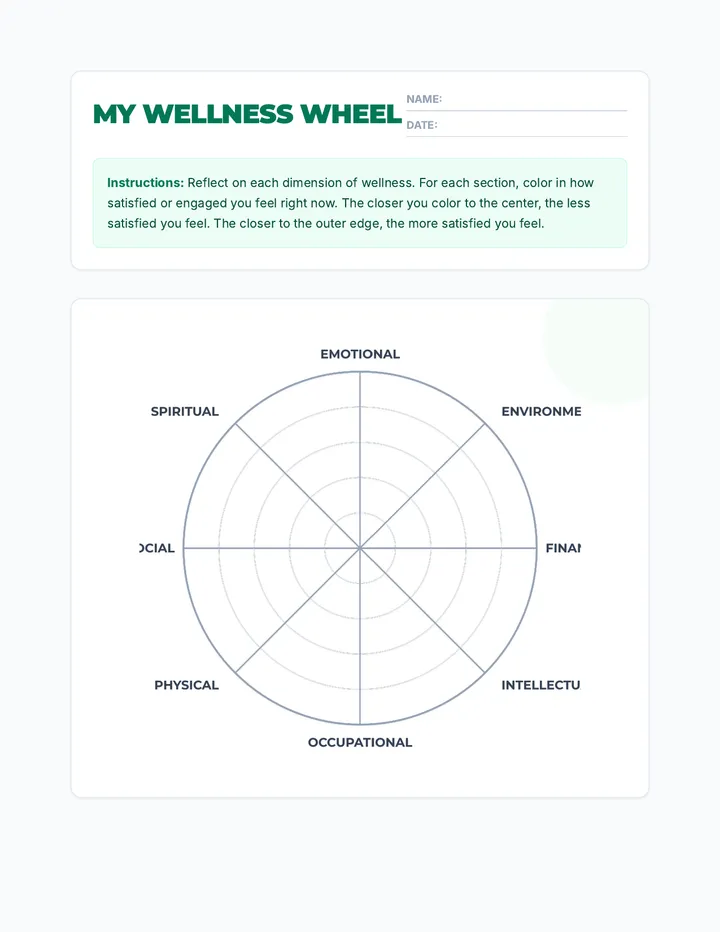 Wellness Wheel Worksheet