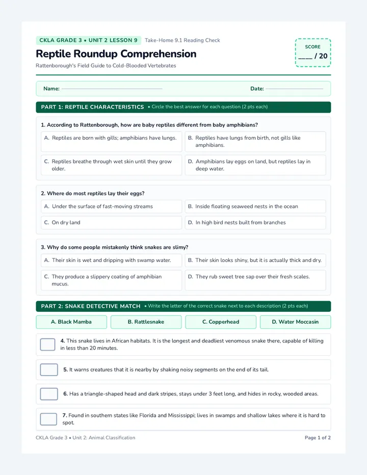 Reptile Roundup Comprehension Check