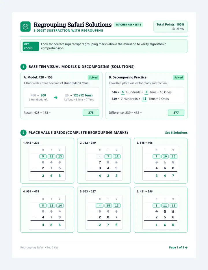 Regrouping Safari Answer Key