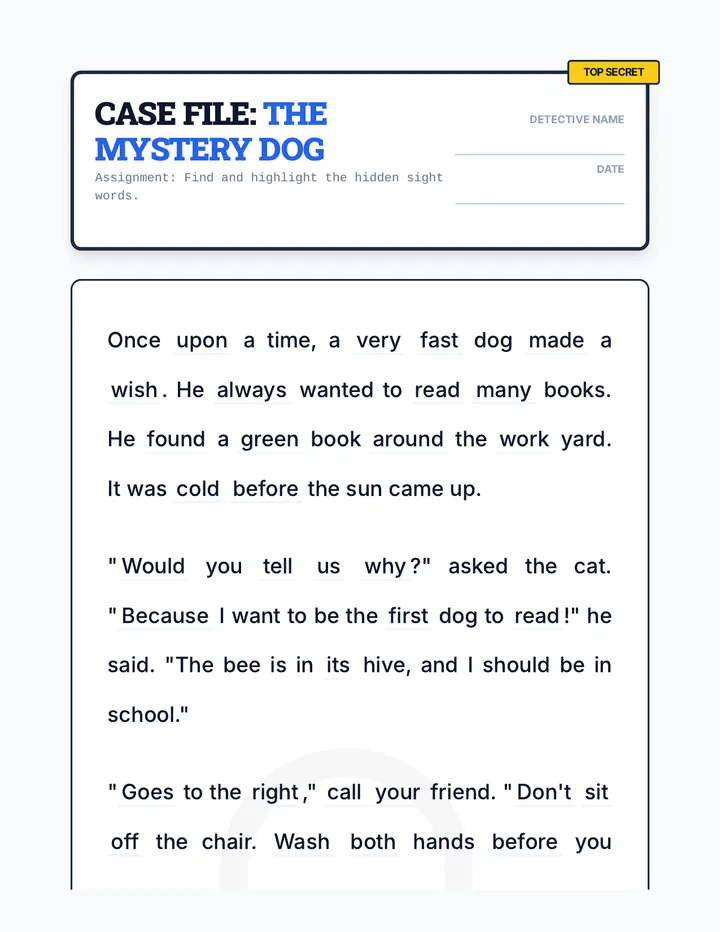 Word Detective Case File Worksheet