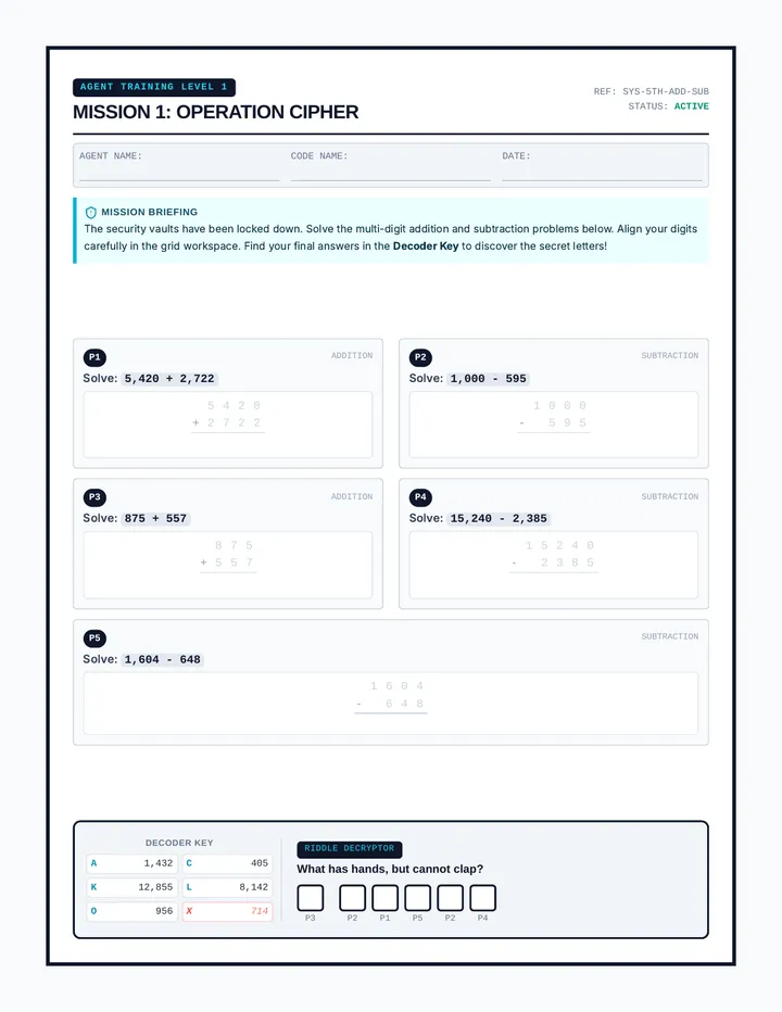 Operation Cipher Worksheet