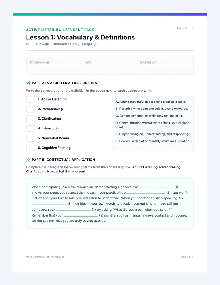 Active Listening Student Pack