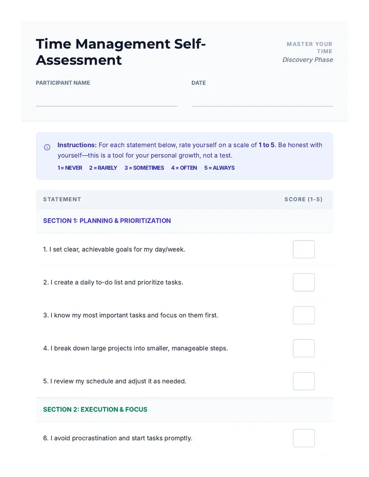 Time Management Self-Assessment Worksheet