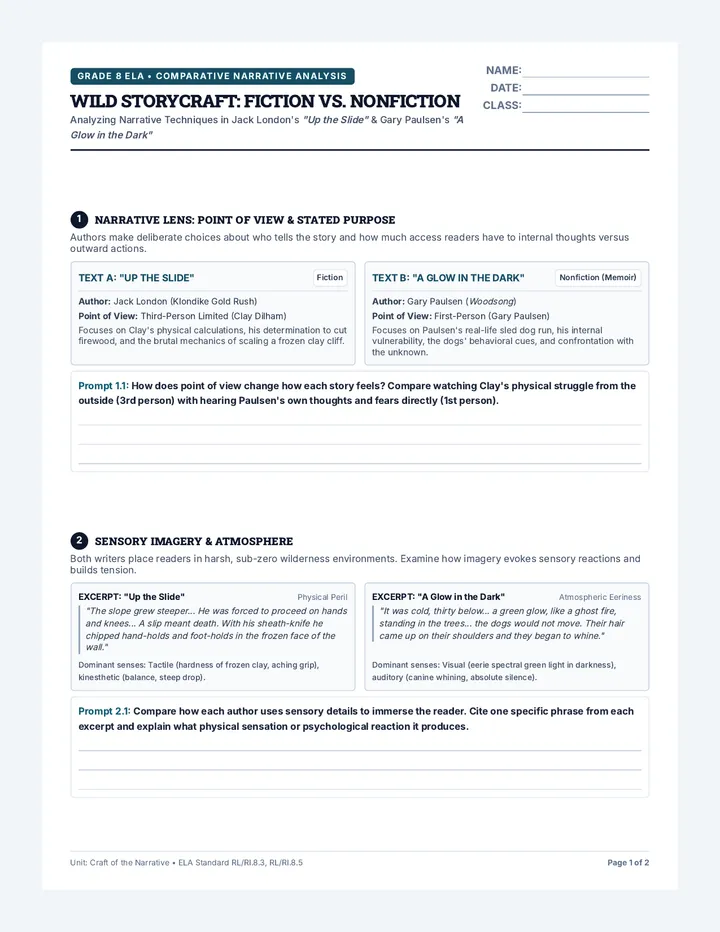 Wild Storycraft Worksheet
