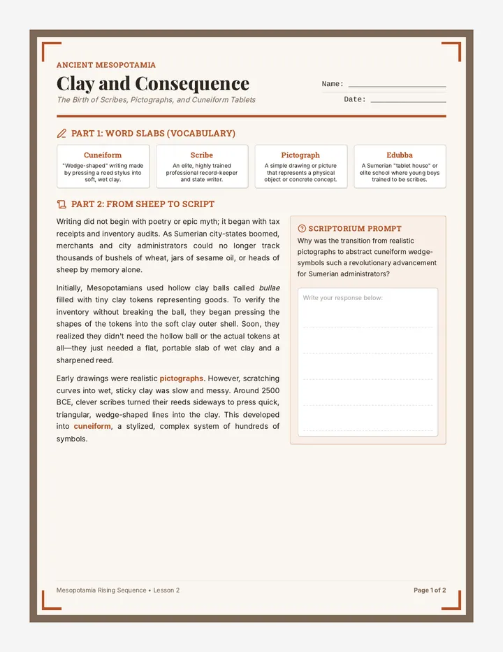 Clay and Cuneiform Worksheet