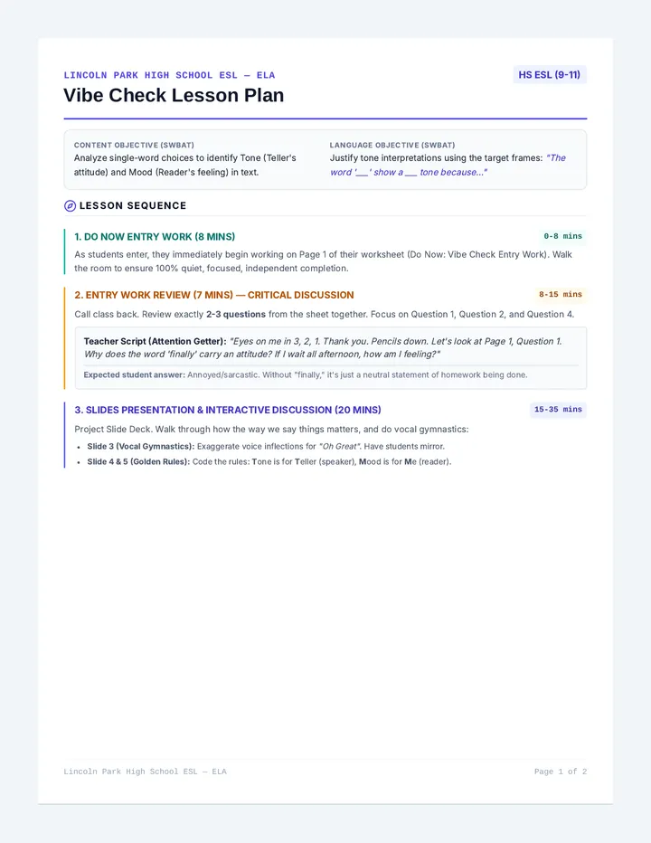 Vibe Check Teacher Guide