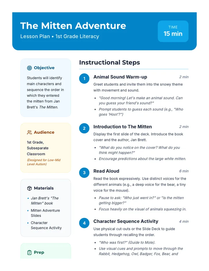 Mitten Adventure Lesson Plan