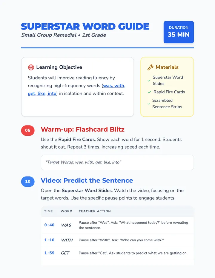 Superstar Word Guide Teacher Resource