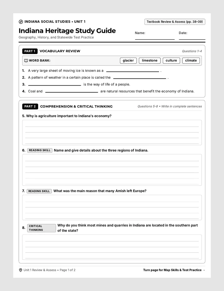 Indiana Heritage Study Guide