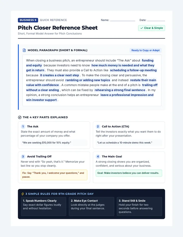 Pitch Closer Reference Sheet