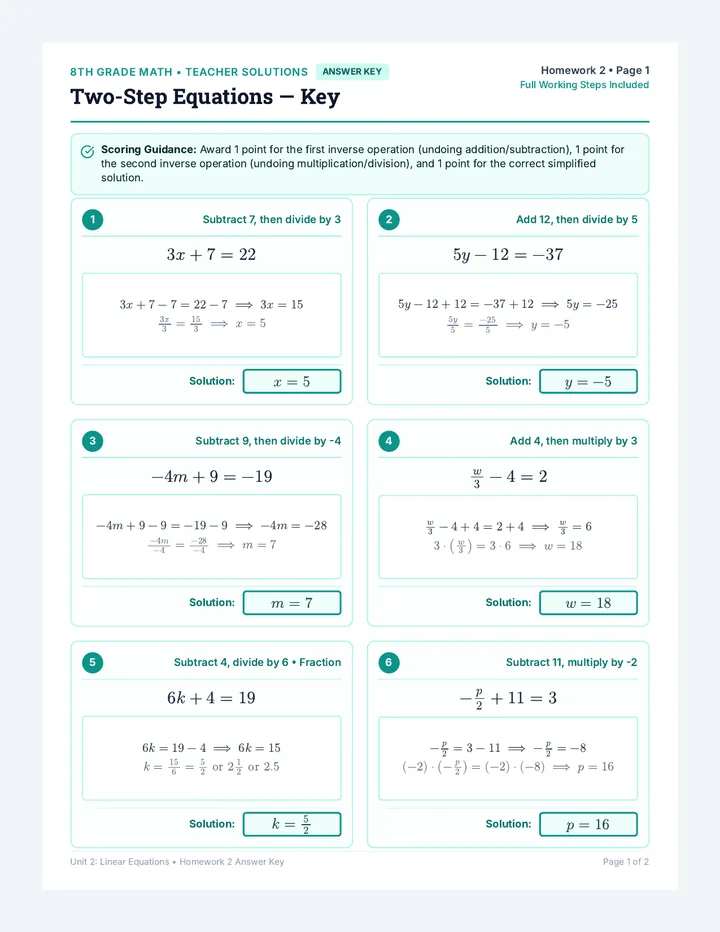 Two Step Solutions Answer Key