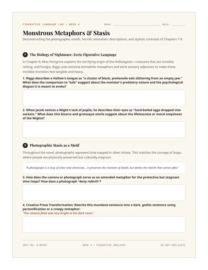 Peculiar Prose Worksheet
