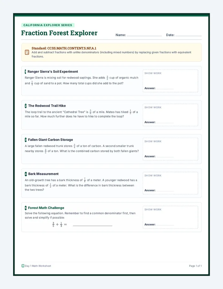 Forest Giants Math Worksheet