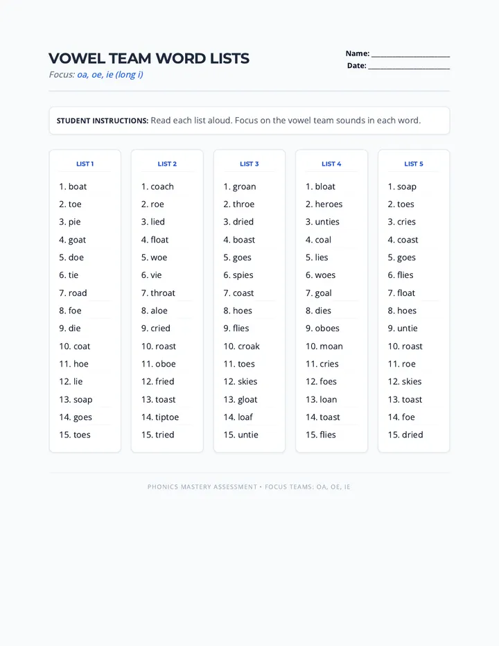 Word Mastery Lists Worksheet