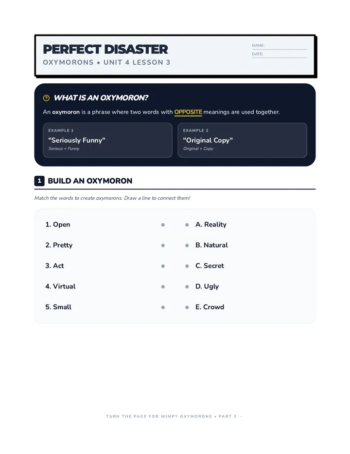 Perfect Disaster Worksheet