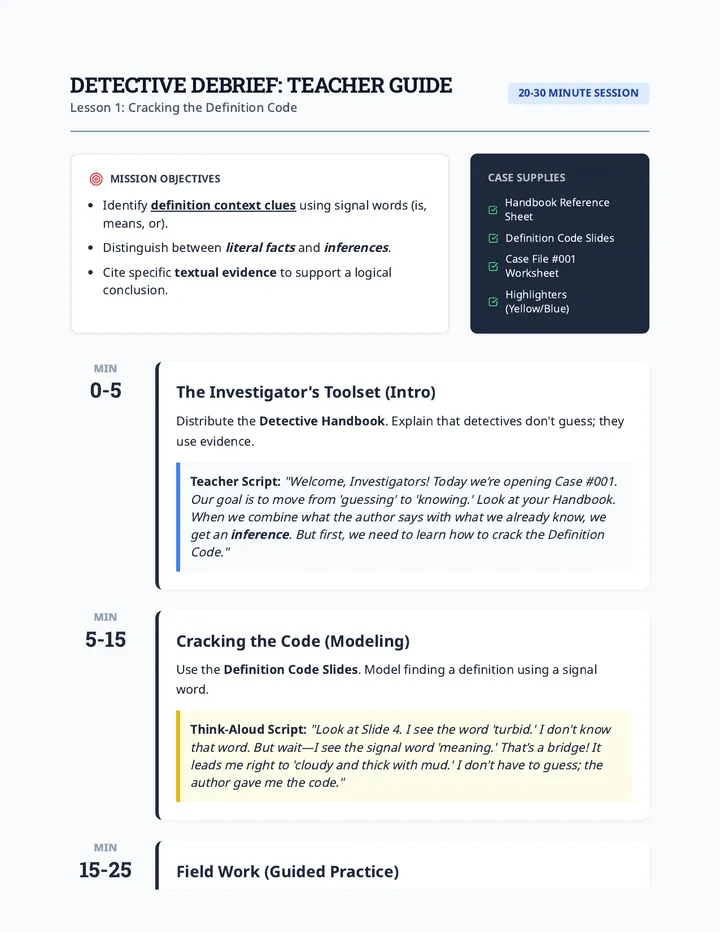 Definition Code Teacher Guide