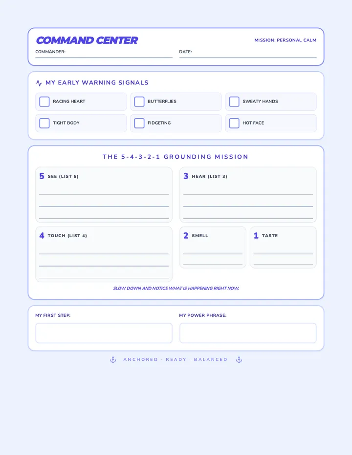 Calm Commanders Worksheet