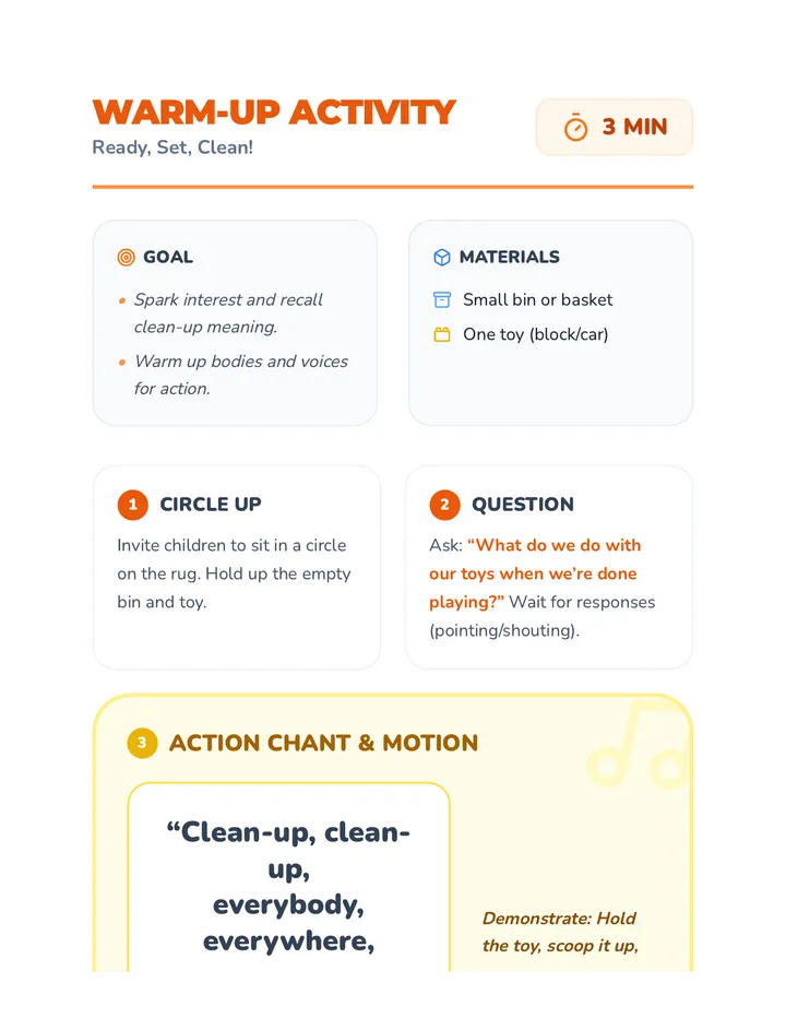 Clean-Up Time Warm-Up Activity