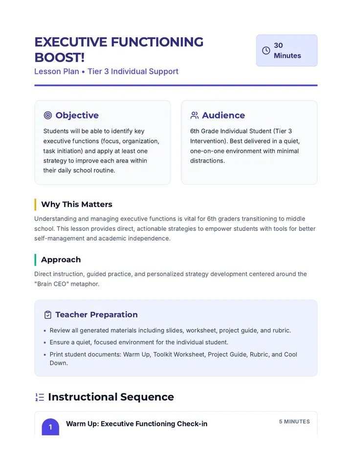 Executive Functioning Boost Lesson Plan