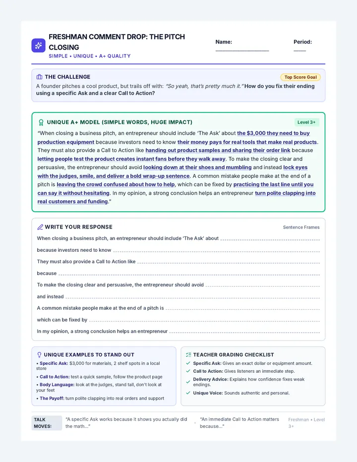 Pitch Closing Quick Write