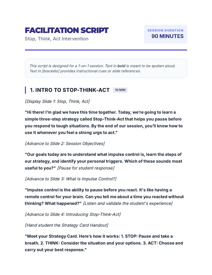 Stop Think Act Script