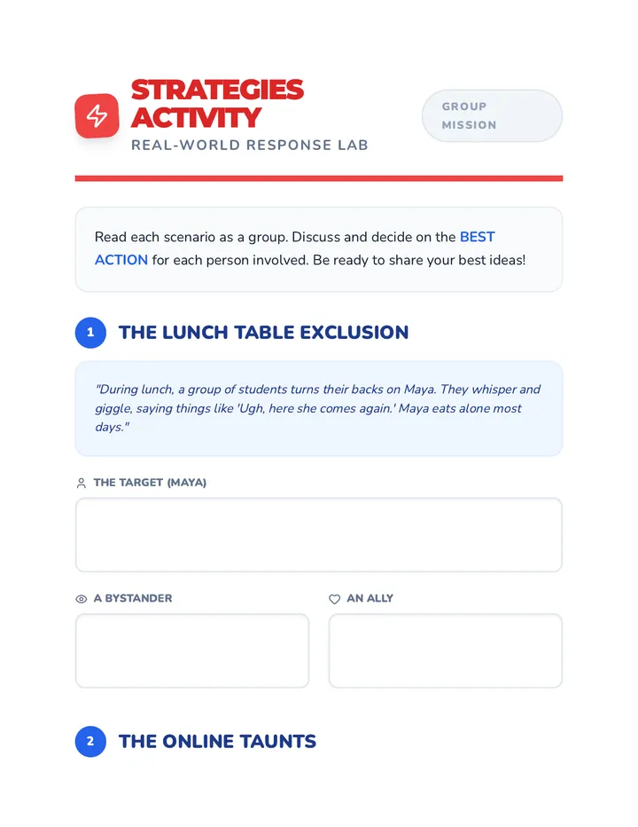 Bully Buster Strategies Activity
