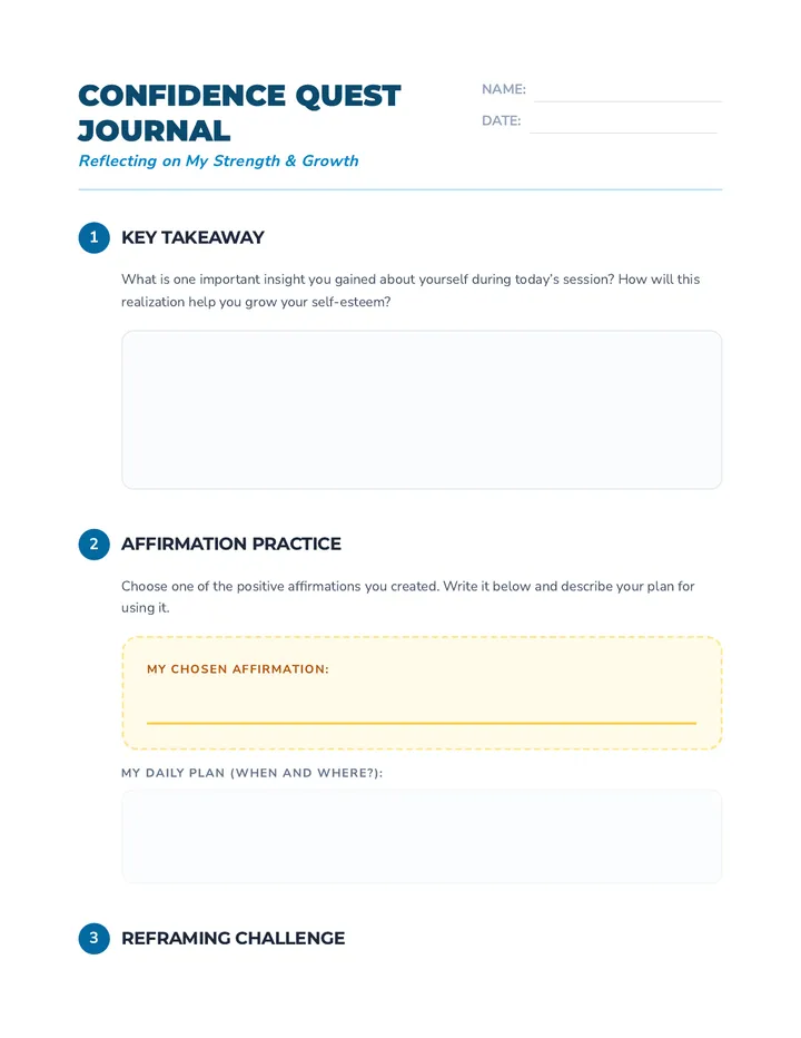 Confidence Quest Reflection Journal