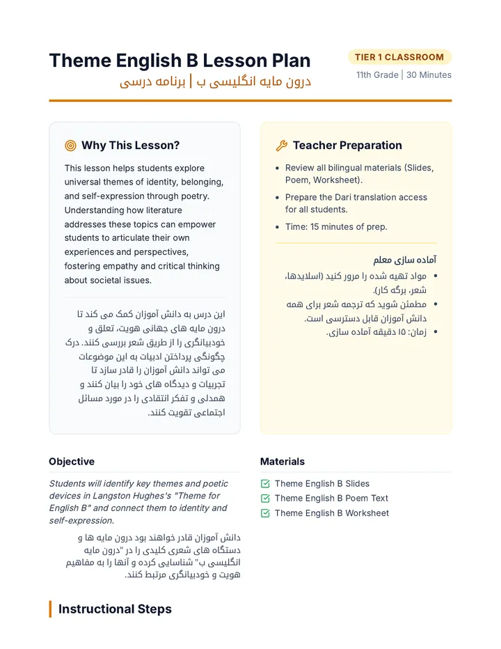 Theme English B Lesson Plan
