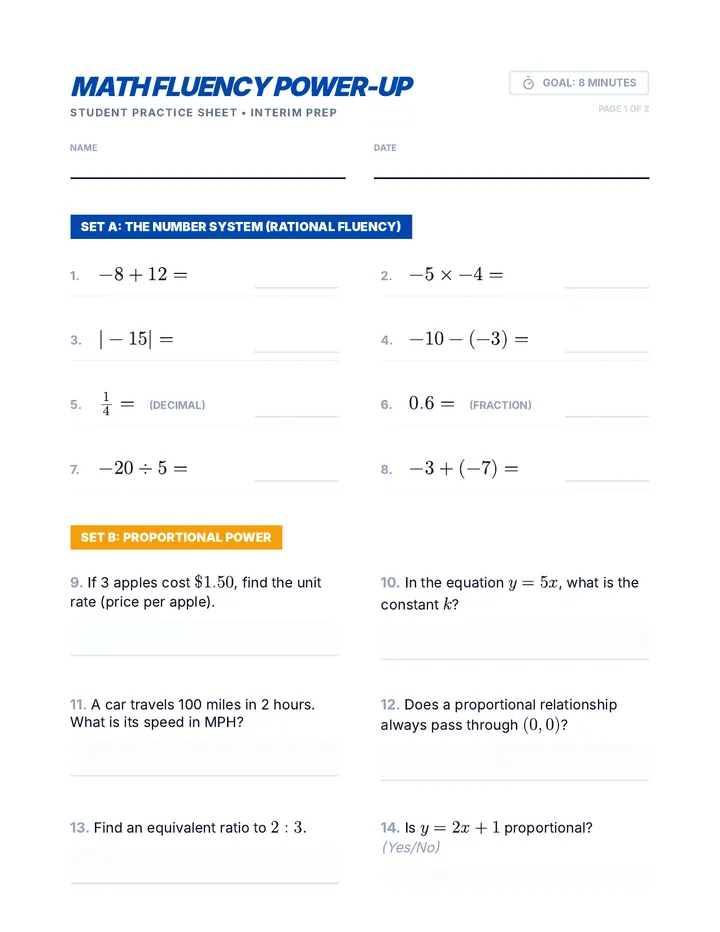 Math Power Up Worksheet