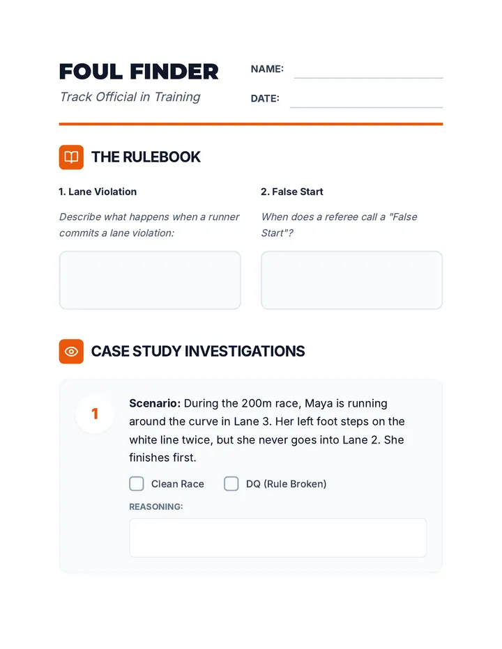 Foul Finder Worksheet