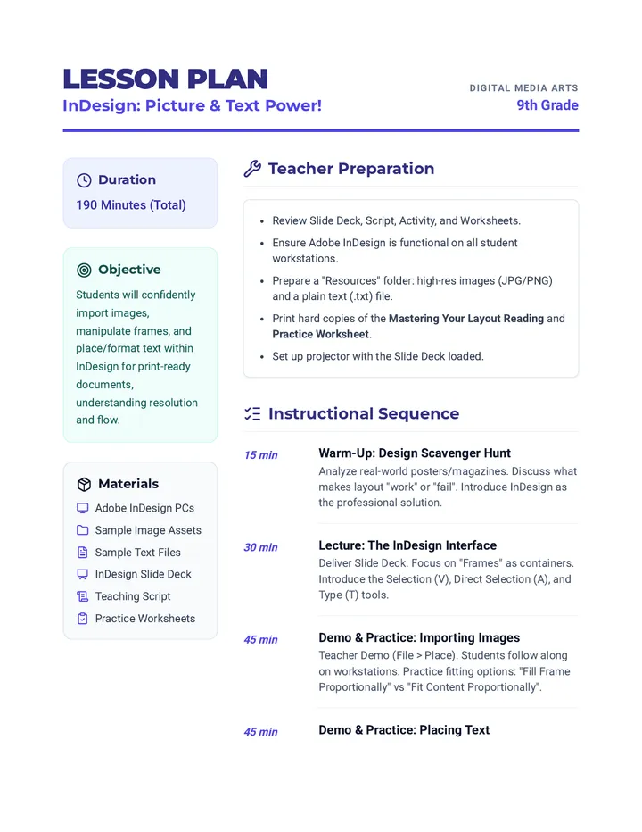InDesign Lesson Plan