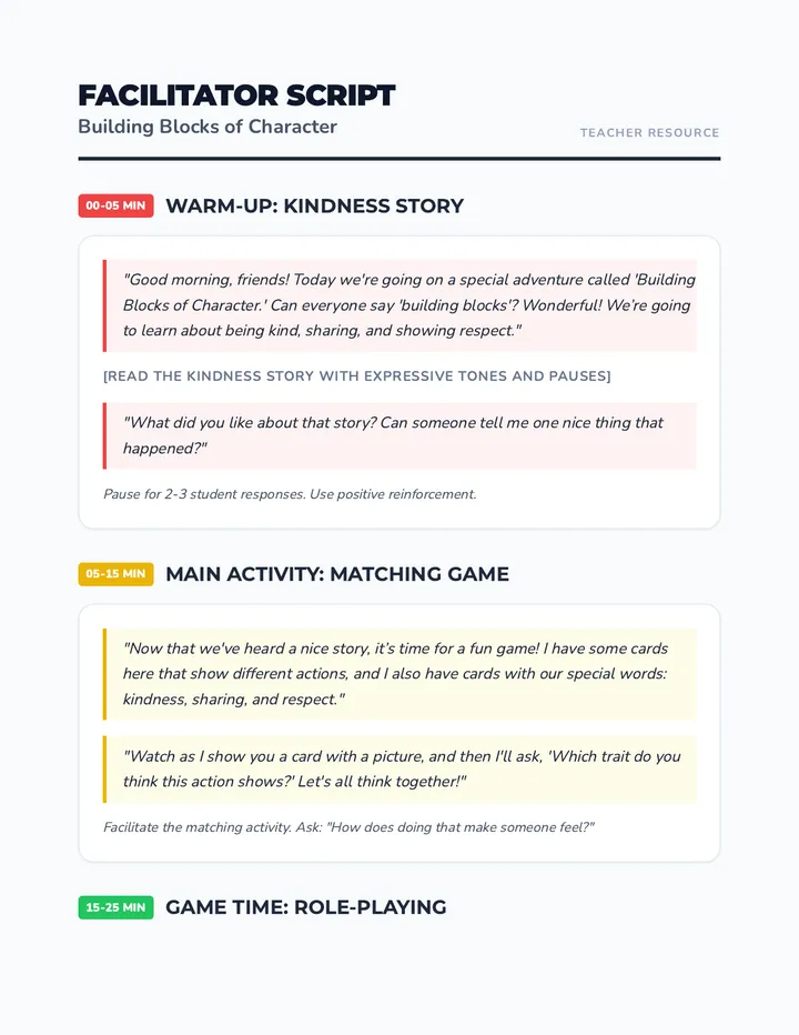 Character Development Lesson Script