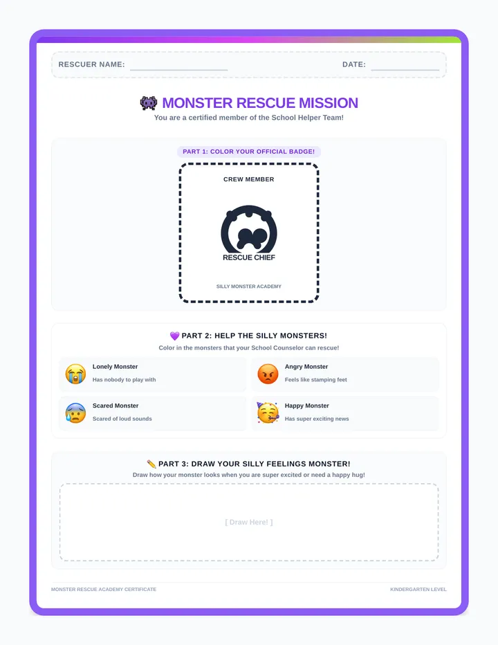 Monster Rescue Badge Sheet